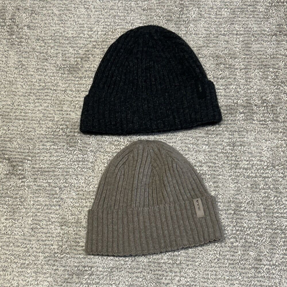 Bula Merino Wool Blend Unisex Hats One Size Charcoal Gray Tan Ski Winter Lot 2